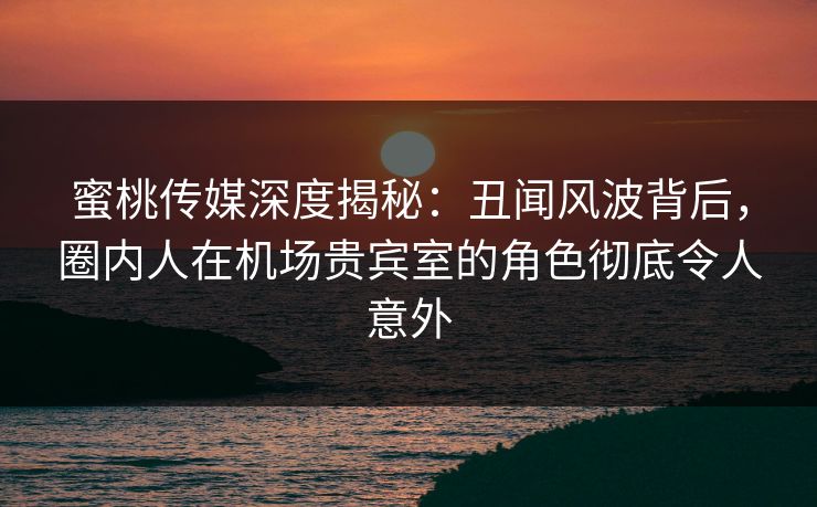 蜜桃传媒深度揭秘：丑闻风波背后，圈内人在机场贵宾室的角色彻底令人意外